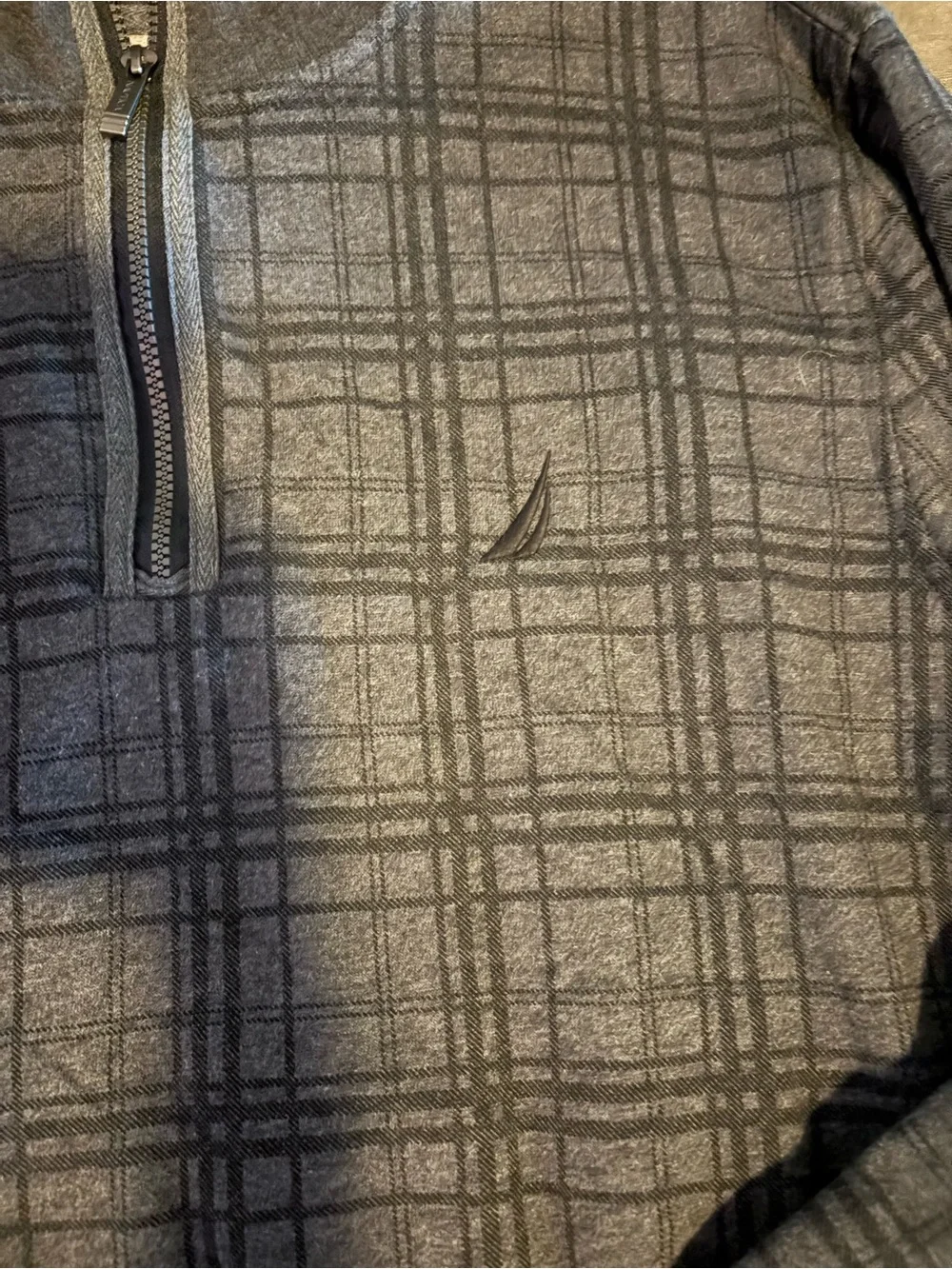 Nautica Men's Gray Plaid Quarter-Zip Sweater